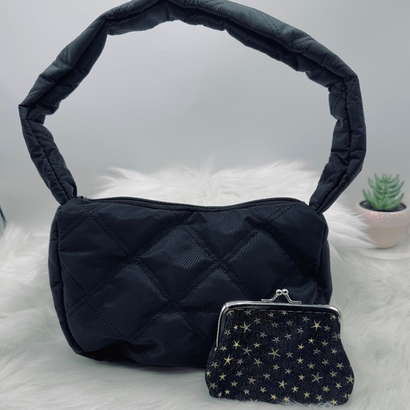 The Errands Grab & Go Quilted Nylon Handbag w/ Star Print Black Jean Coin Purse - Picture 1 of 4